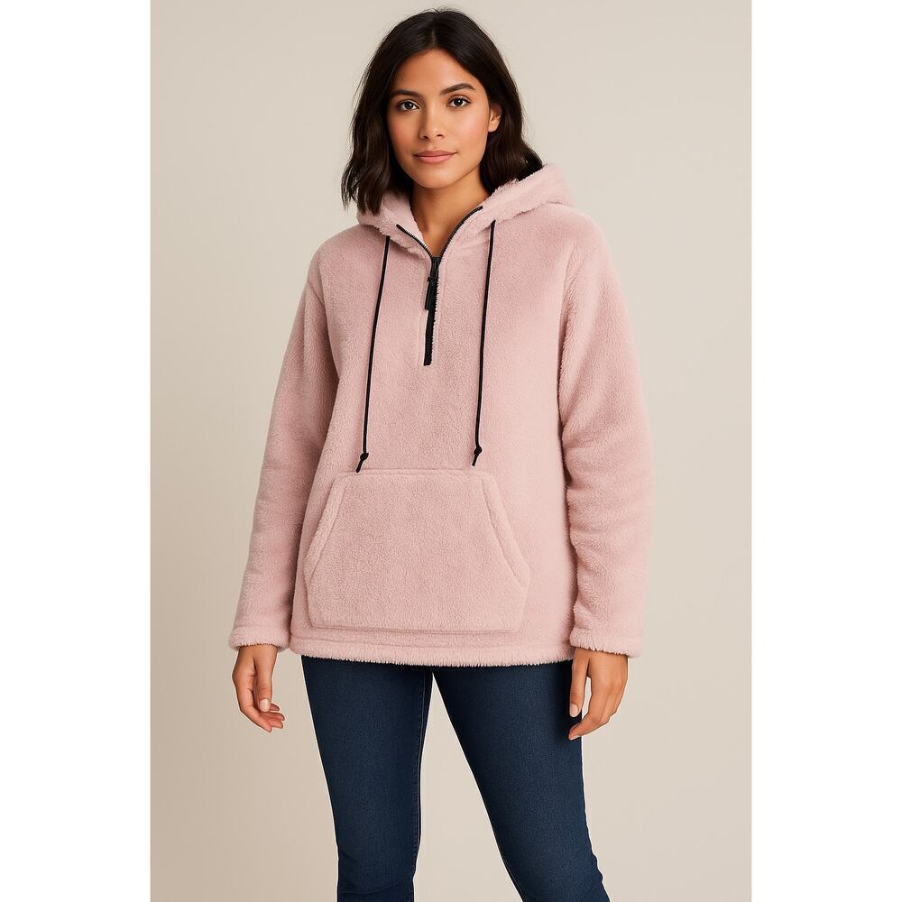 PINK Victoria’s Secret Sherpa Quarter-Zip Hoodie Small Light Pink Plush Fleece
